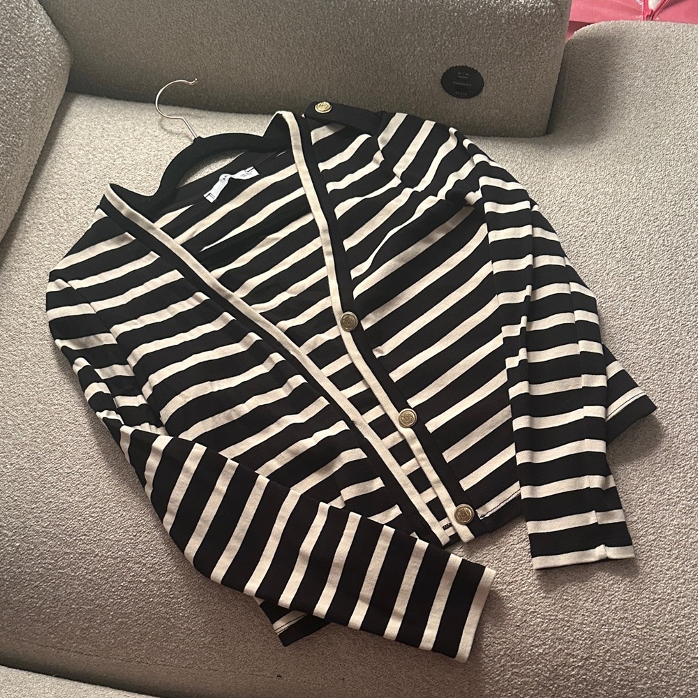 Mango Black and Cream Striped Cardigan